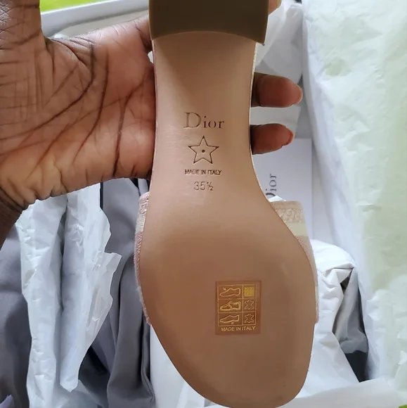 Dway Heeled Slide Toile de Jouy Light Pink and Ecru Embroidered - Picture 6 of 17